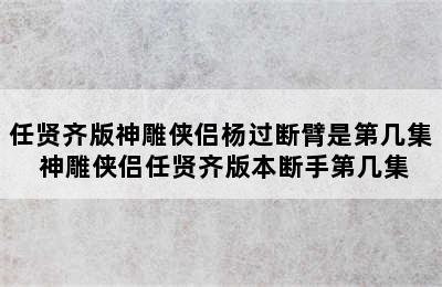 任贤齐版神雕侠侣杨过断臂是第几集 神雕侠侣任贤齐版本断手第几集